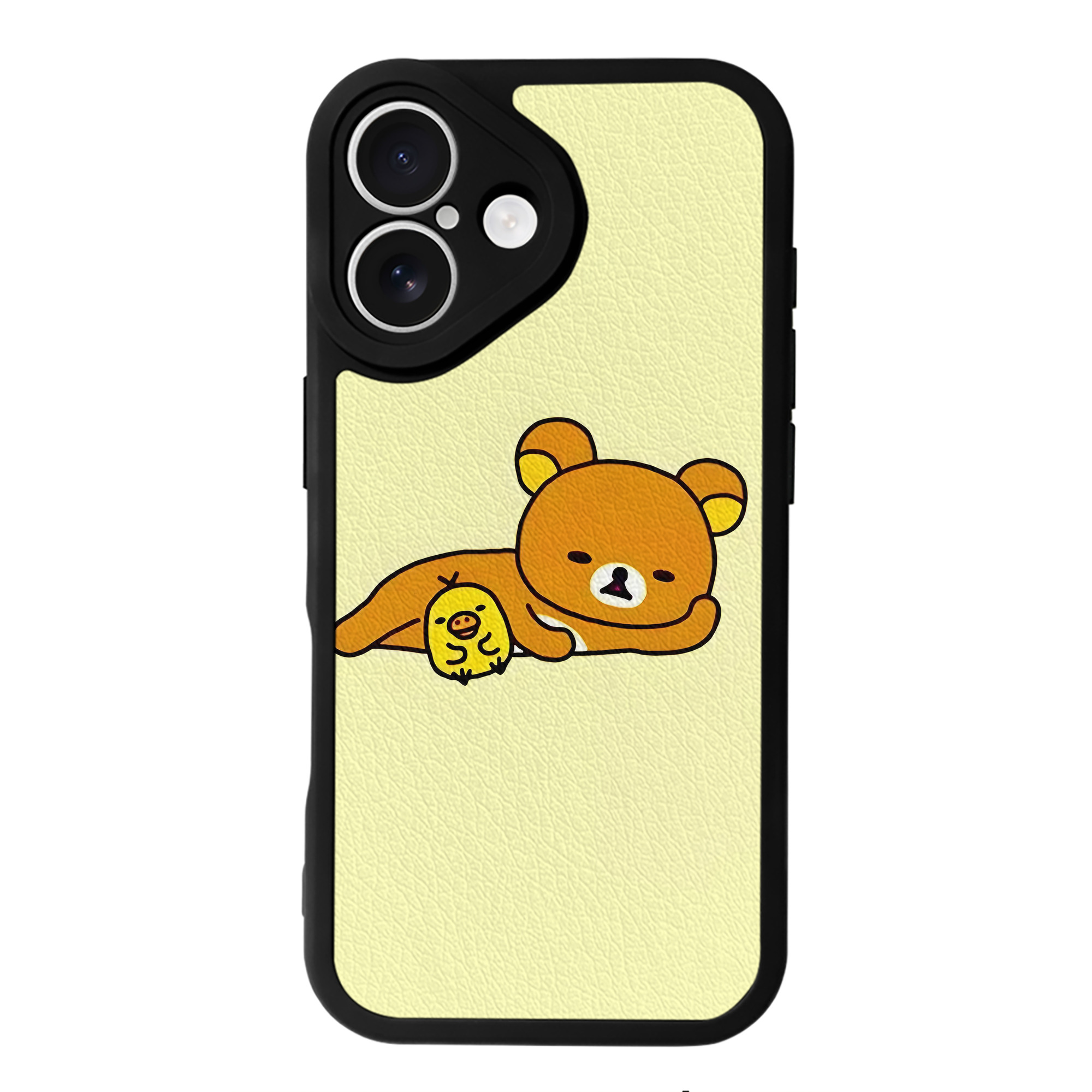 （画像用） リラックマ リラックマ キイロイトリ Rilakkuma Korilakkuma Kiiroitori 【iPhone 16シリーズ対応】シリコンスマホケース（レザー調） 材質：シリコン